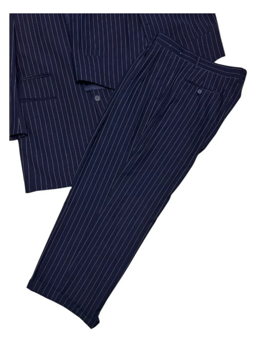 VITTORIO ST ANGELO Pinstripe Luxury Designer 3-Piece Blue Business Suit Mens 44R